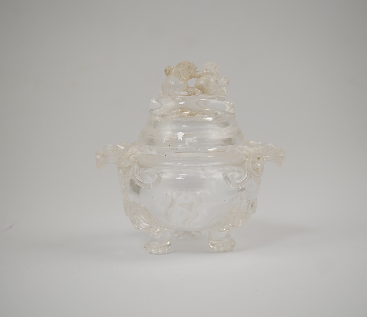 A Chinese rock crystal tripod censer and cover, ding, early 20th century